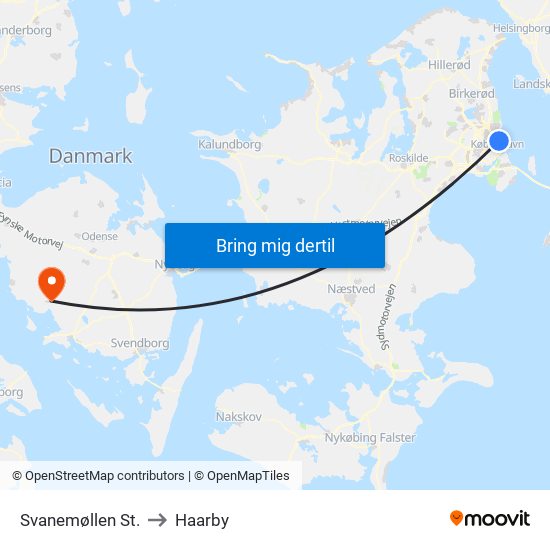 Svanemøllen St. to Haarby map