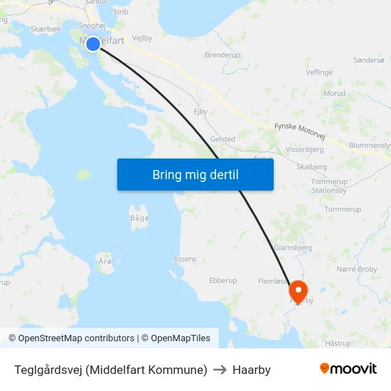 Teglgårdsvej (Middelfart Kommune) to Haarby map