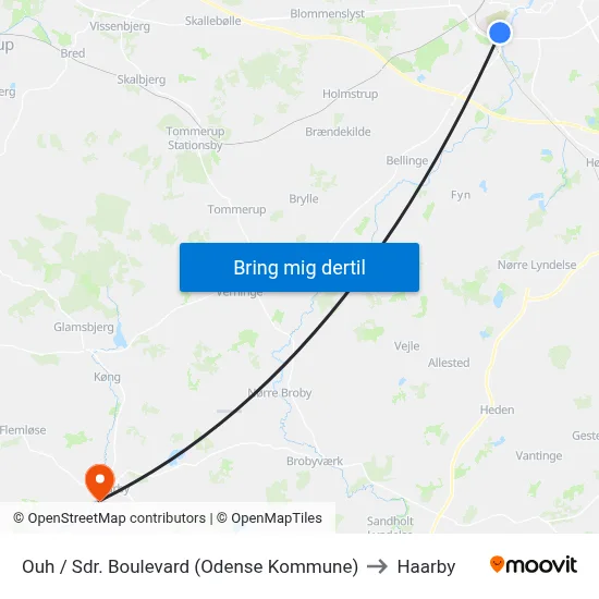 Ouh / Sdr. Boulevard (Odense Kommune) to Haarby map