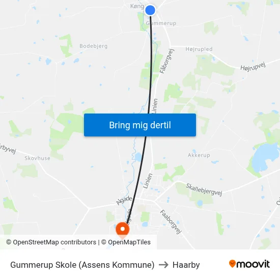 Gummerup Skole (Assens Kommune) to Haarby map