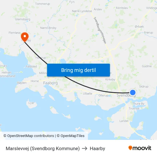 Marslevvej (Svendborg Kommune) to Haarby map