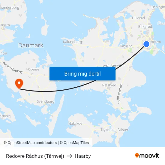 Rødovre Rådhus (Tårnvej) to Haarby map