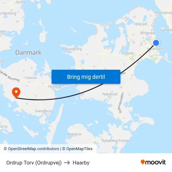 Ordrup Torv (Ordrupvej) to Haarby map