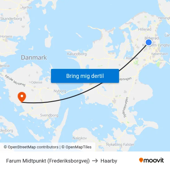 Farum Midtpunkt (Frederiksborgvej) to Haarby map