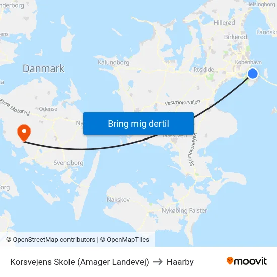Korsvejens Skole (Amager Landevej) to Haarby map