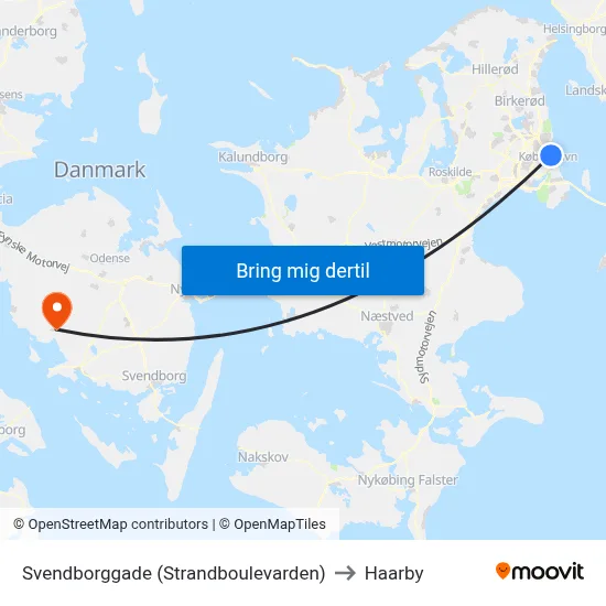 Svendborggade (Strandboulevarden) to Haarby map