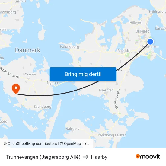 Trunnevangen (Jægersborg Allé) to Haarby map