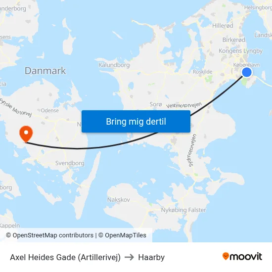 Axel Heides Gade (Artillerivej) to Haarby map