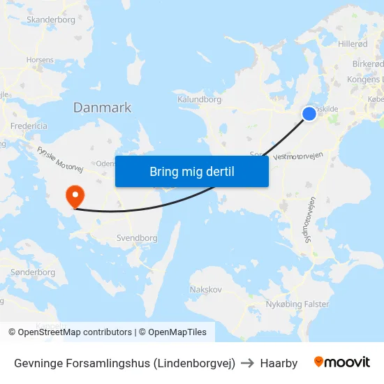 Gevninge Forsamlingshus (Lindenborgvej) to Haarby map
