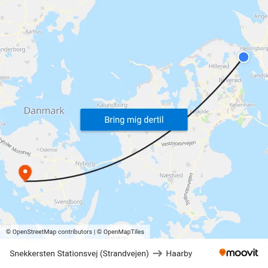 Snekkersten Stationsvej (Strandvejen) to Haarby map