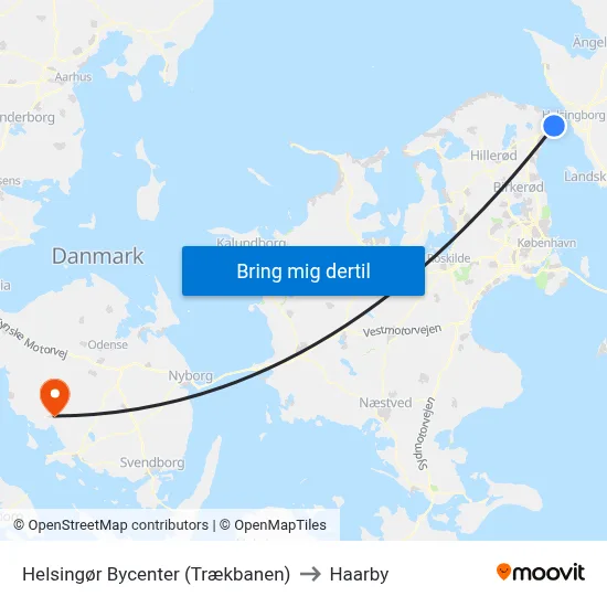 Helsingør Bycenter (Trækbanen) to Haarby map