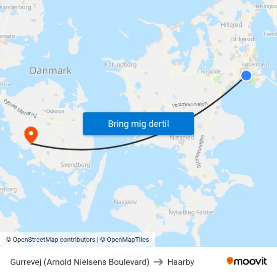Gurrevej (Arnold Nielsens Boulevard) to Haarby map