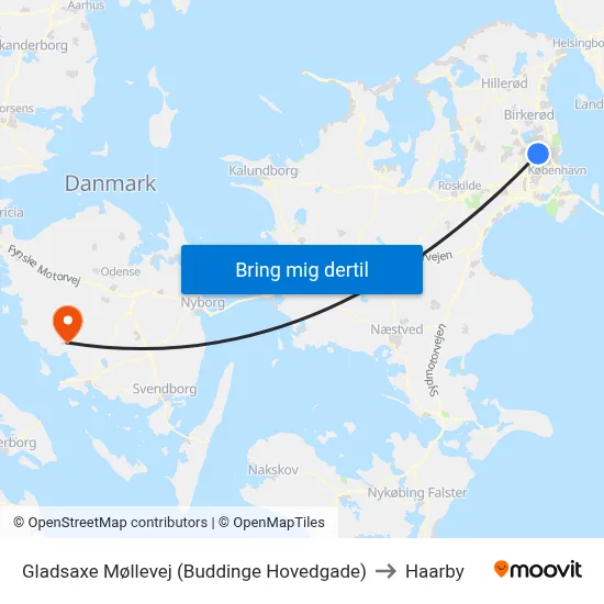 Gladsaxe Møllevej (Buddinge Hovedgade) to Haarby map