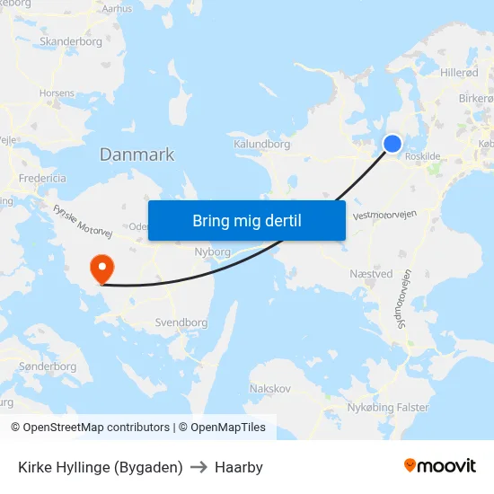Kirke Hyllinge (Bygaden) to Haarby map