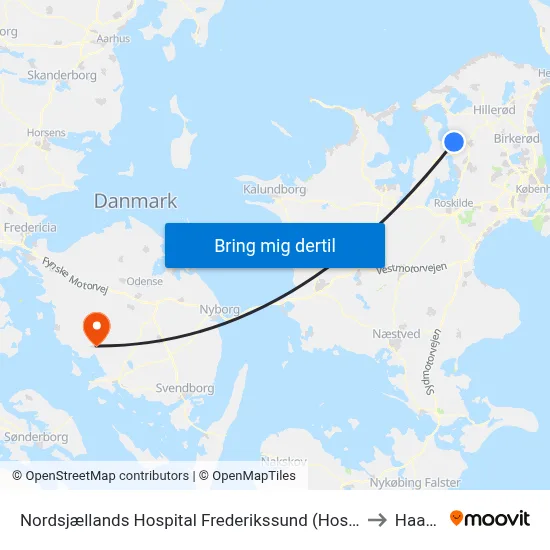 Nordsjællands Hospital Frederikssund (Hospitalvej) to Haarby map