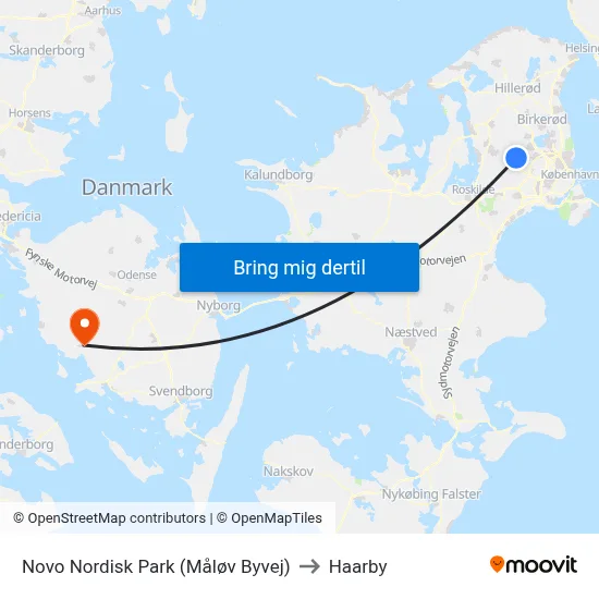 Novo Nordisk Park (Måløv Byvej) to Haarby map