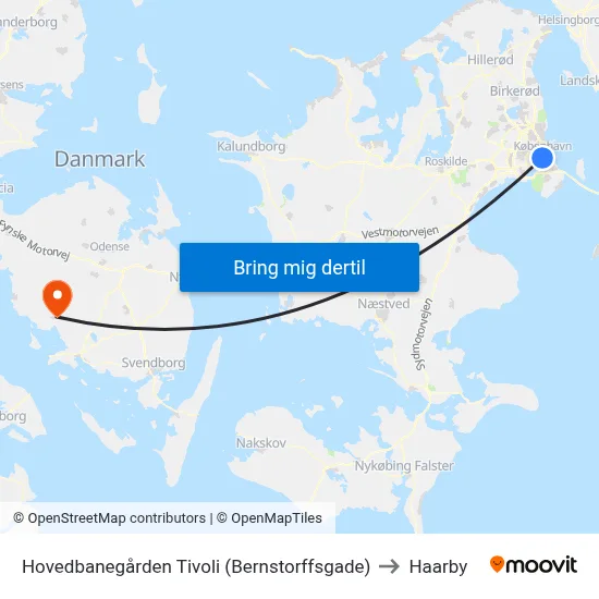 Hovedbanegården Tivoli (Bernstorffsgade) to Haarby map