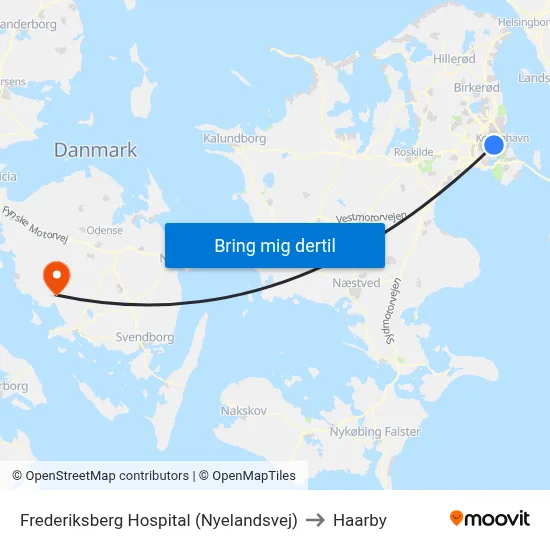 Frederiksberg Hospital (Nyelandsvej) to Haarby map