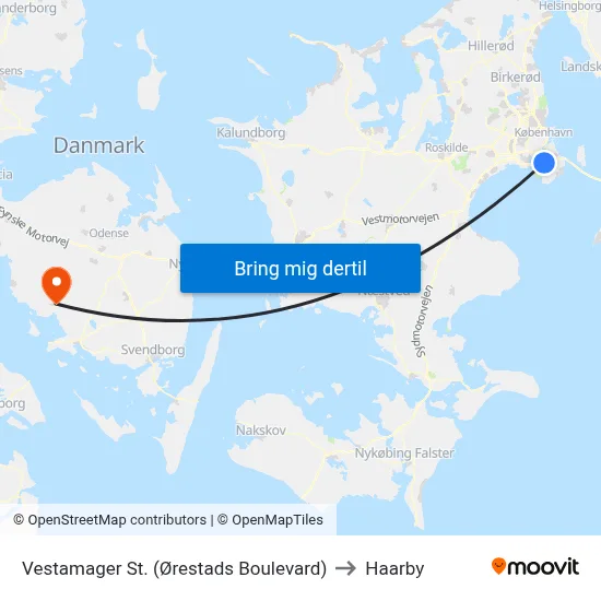 Vestamager St. (Ørestads Boulevard) to Haarby map