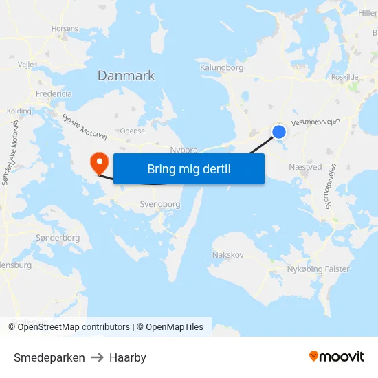 Smedeparken to Haarby map