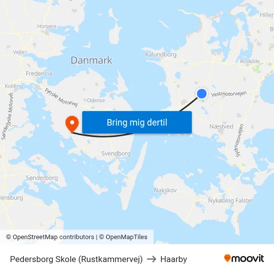 Pedersborg Skole (Rustkammervej) to Haarby map