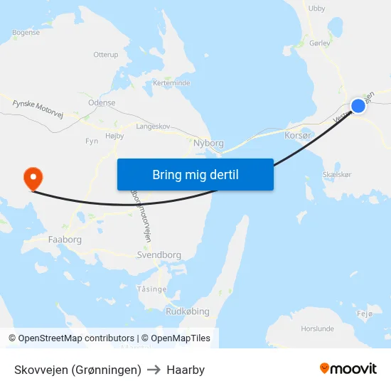 Skovvejen (Grønningen) to Haarby map