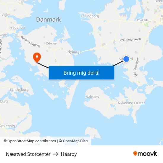 Næstved Storcenter to Haarby map