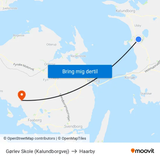 Gørlev Skole (Kalundborgvej) to Haarby map