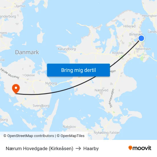 Nærum Hovedgade (Kirkeåsen) to Haarby map