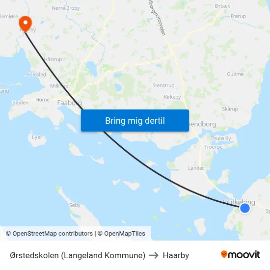 Ørstedskolen (Langeland Kommune) to Haarby map
