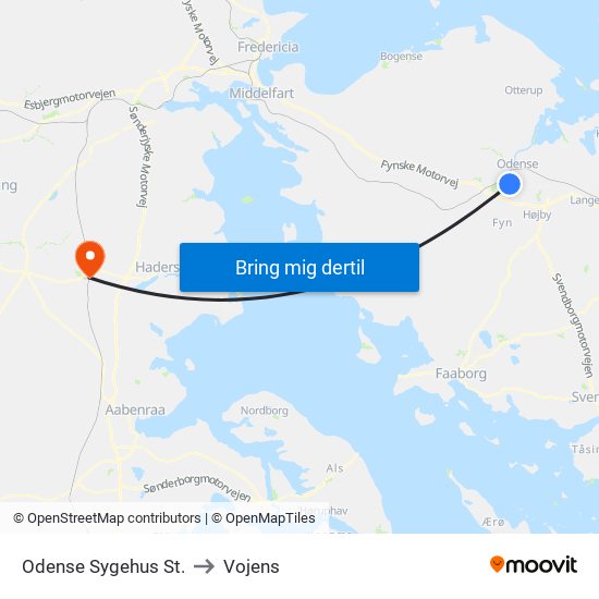 Odense Sygehus St. to Vojens map