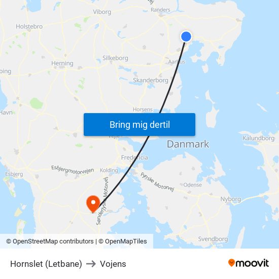 Hornslet (Letbane) to Vojens map