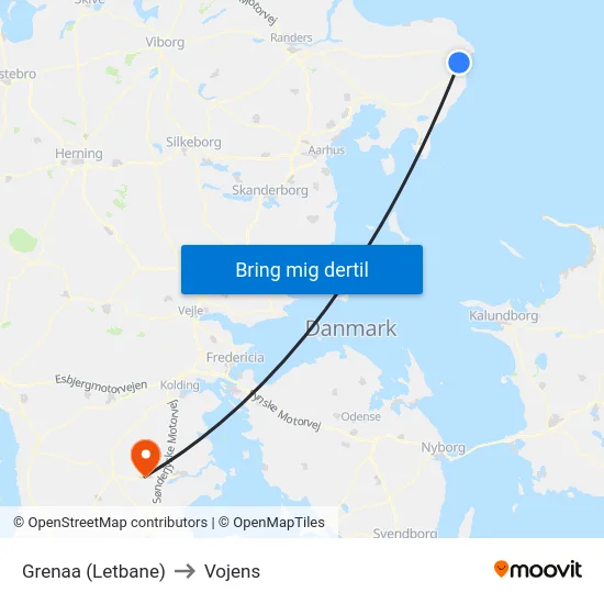 Grenaa (Letbane) to Vojens map