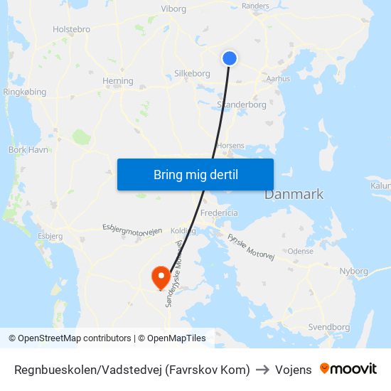 Regnbueskolen/Vadstedvej (Favrskov Kom) to Vojens map