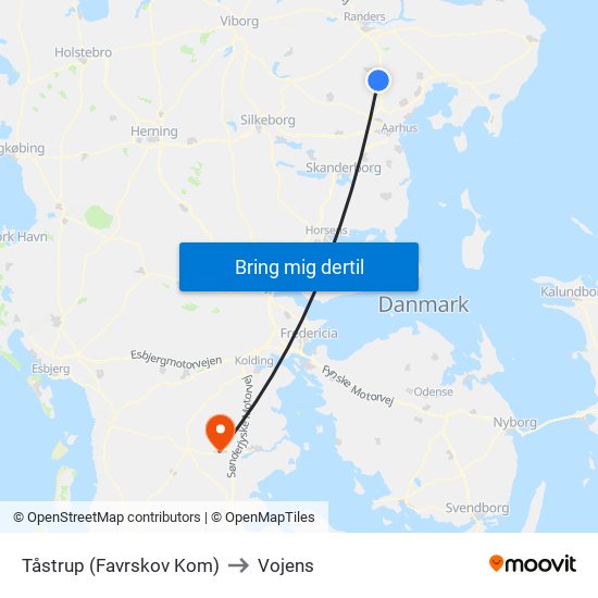 Tåstrup (Favrskov Kom) to Vojens map