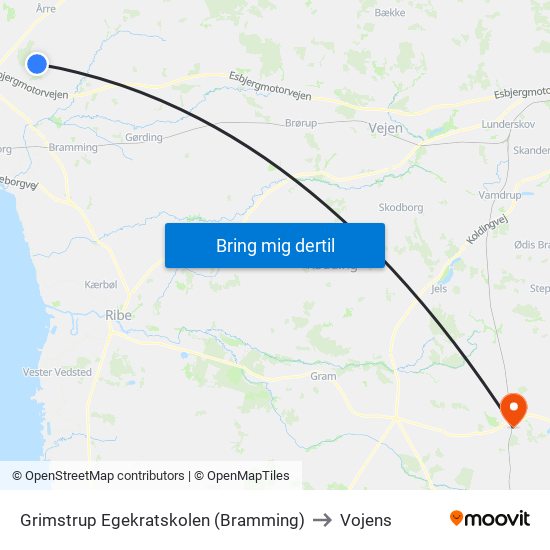 Grimstrup Egekratskolen (Bramming) to Vojens map