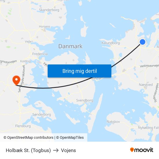 Holbæk St. (Togbus) to Vojens map
