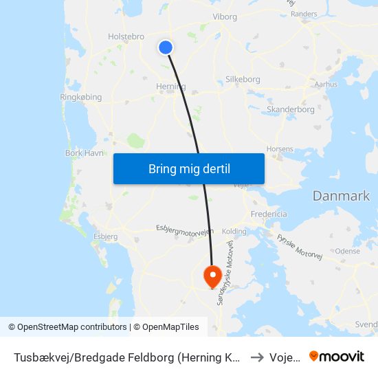 Tusbækvej/Bredgade Feldborg (Herning Kom) to Vojens map