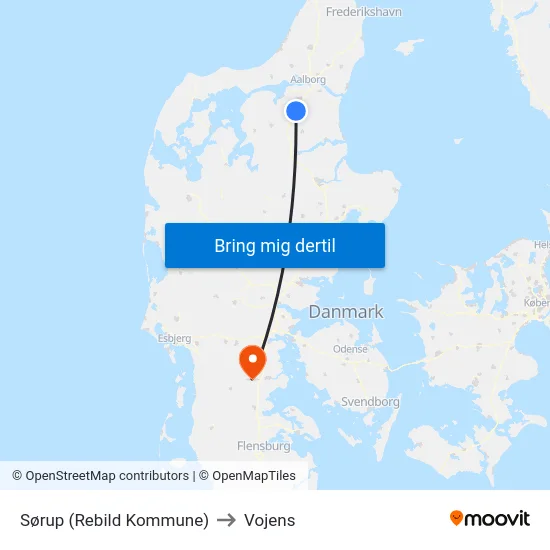 Sørup (Rebild Kommune) to Vojens map