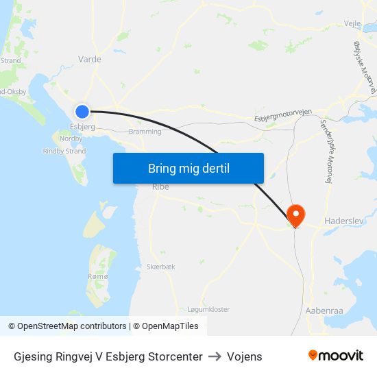 Gjesing Ringvej V Esbjerg Storcenter to Vojens map