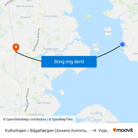 Kulturkajen / Bågøfærgen (Assens Kommune) to Vojens map