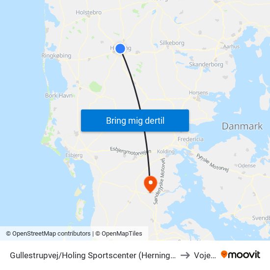 Gullestrupvej/Holing Sportscenter (Herning Kom) to Vojens map