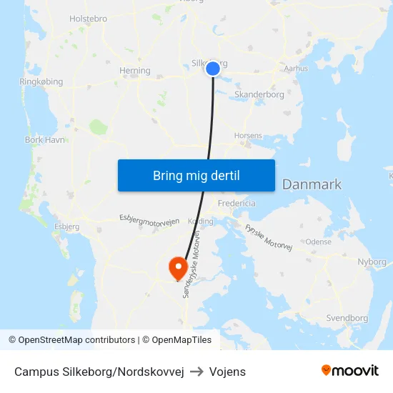 Campus Silkeborg/Nordskovvej to Vojens map