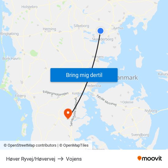 Høver Ryvej/Høvervej to Vojens map