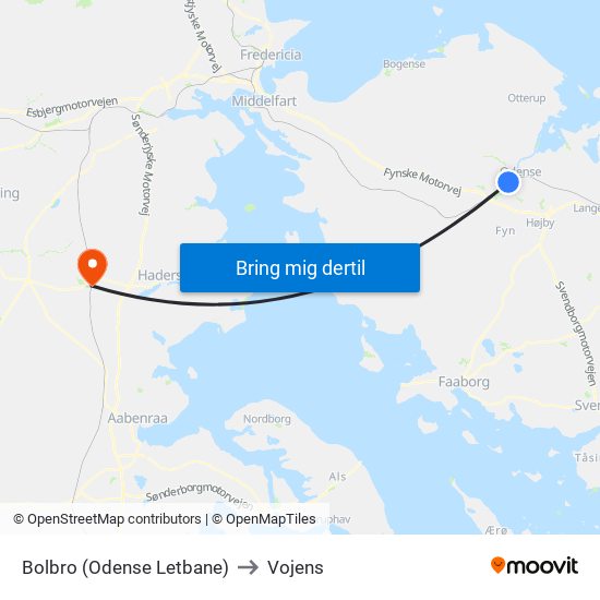Bolbro (Odense Letbane) to Vojens map