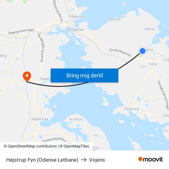 Højstrup Fyn (Odense Letbane) to Vojens map