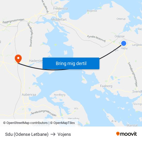 Sdu (Odense Letbane) to Vojens map