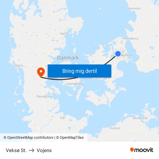 Veksø St. to Vojens map