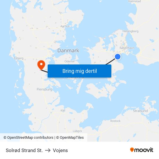 Solrød Strand St. to Vojens map