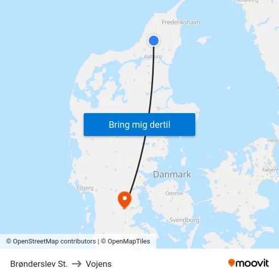 Brønderslev St. to Vojens map